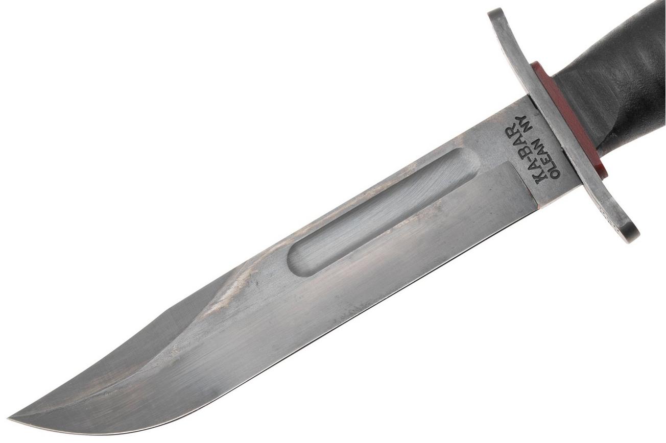 KA-BAR State & Union USN Red Spacer SU6425, Gun Blued 1095CV, Stacked Leather, vaststaand mes