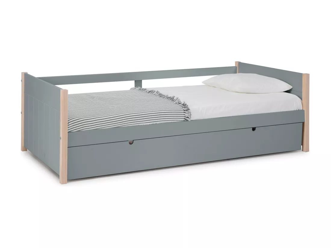 Lit gigogne 2 x 90 x 190 cm - MDF, pin et métal - Vert et naturel + Matelas - MAREKI