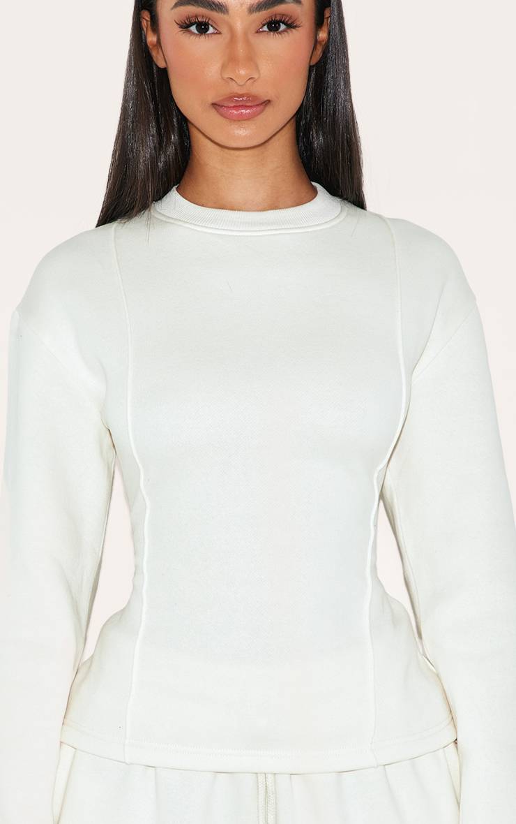 Crème Sweat-shirt Petite À Manches Longues Avec Taille Cintrée