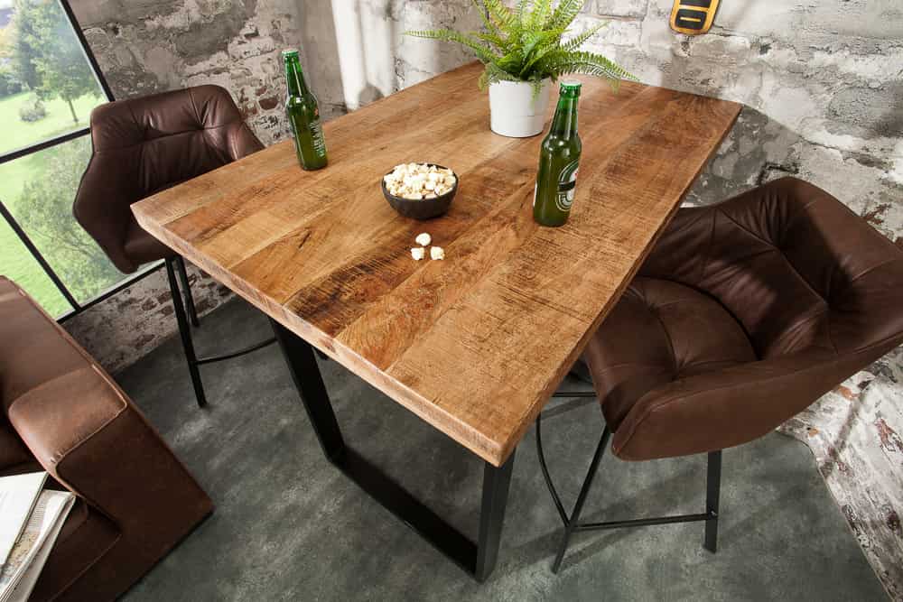 Massiver Bartisch IRON CRAFT 120cm natur Mangoholz Stehtisch Industrial Design