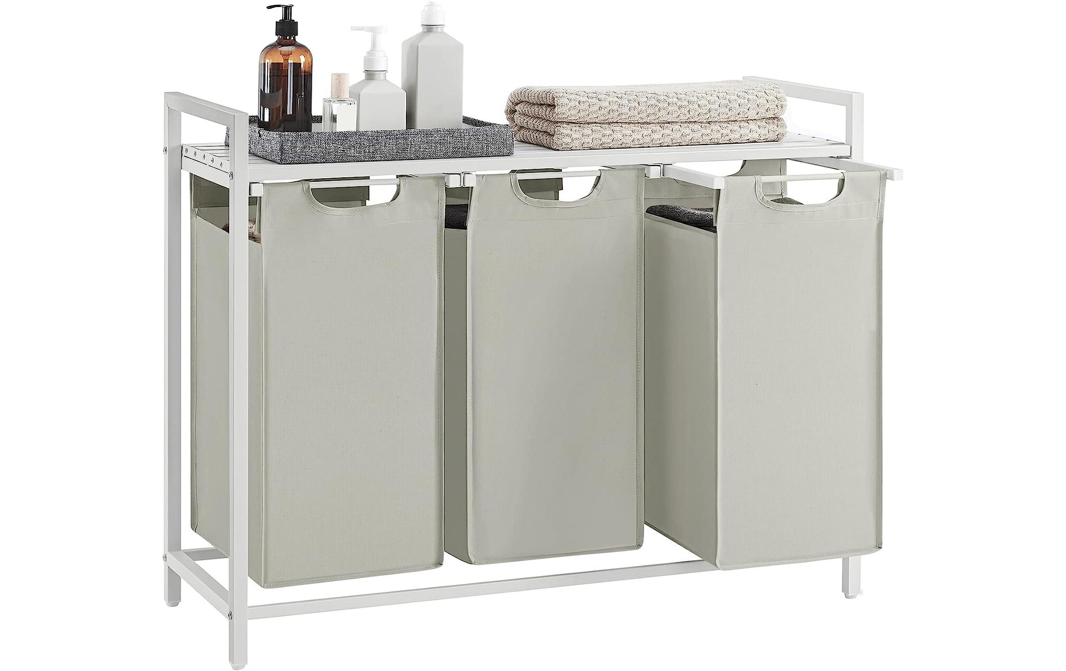 Wäschekorb mit Ablage 3 x 38 l, WeissWäschesammler