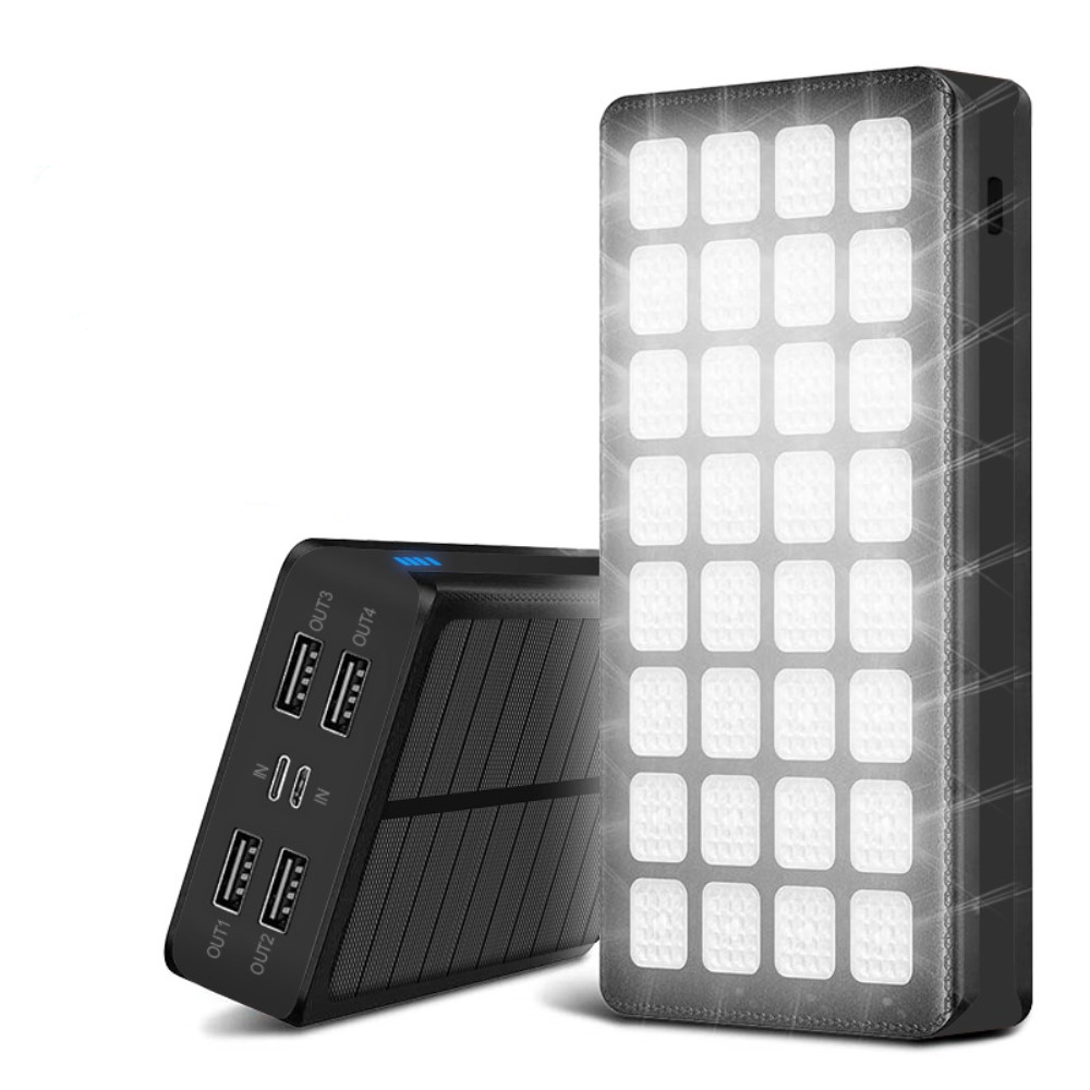 10000mAh 4x USB A Powerbank Outdoor Solar Taschen Lampe mit 32 LED's - Schwarz