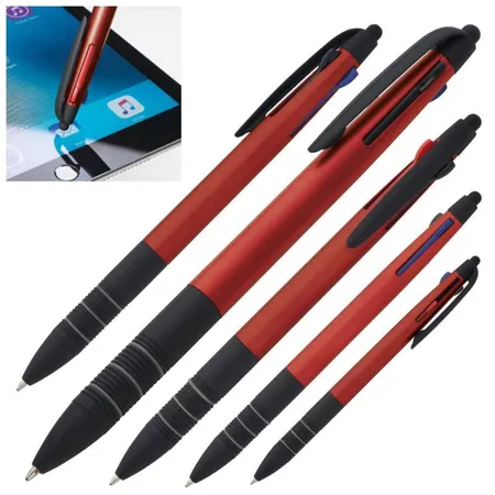 Easy Gifts Kugelschreiber 4in1 mit 3 Schreibfarben und Touchpen, rot, 10 Stück