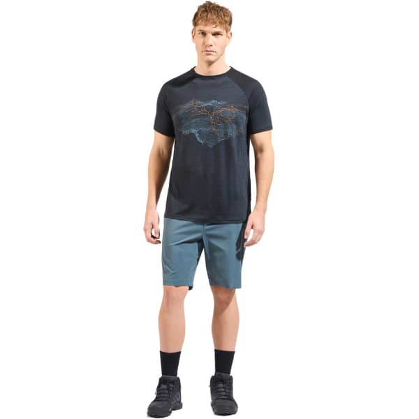 T-shirt randonnée ODLO ASCENT PW 130 TOPOGRAPHY CREW NECK S/S BLACK MELANGE