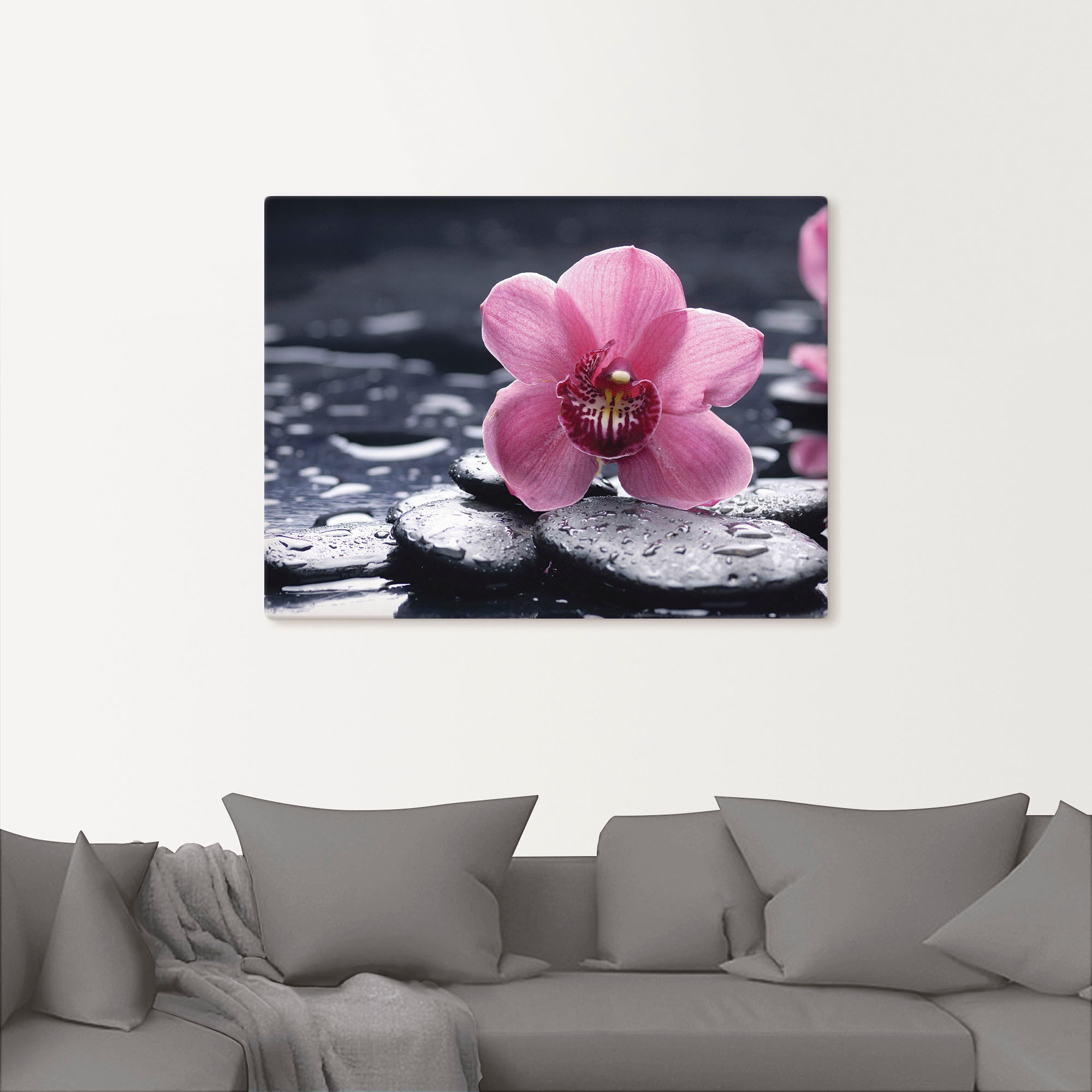 Artland Leinwandbild »Stillleben mit Kiesel und einer Orchidee« Blumen 1 Stk. tlg. als Alubild, Outdoorbild, Leinwandbild, Poster, Wandaufkleber