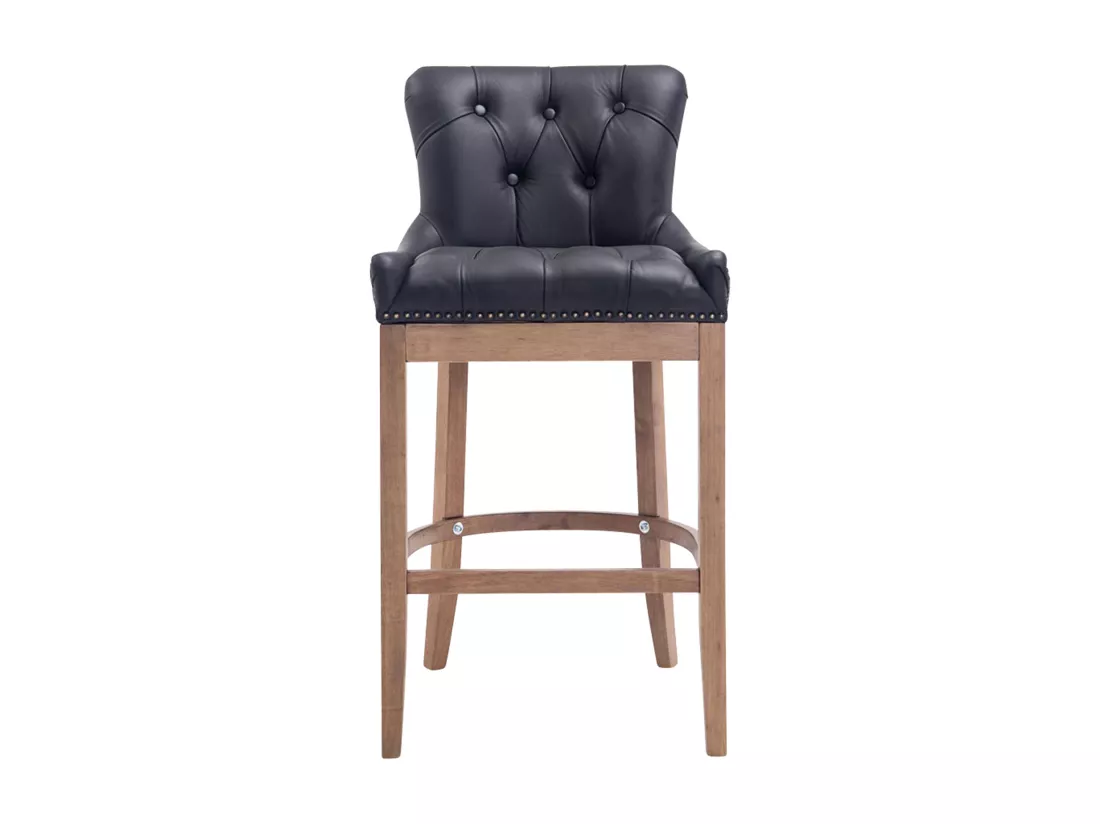 Tabouret de bar - Véritable cuir & Bois - Noir - Lakewood