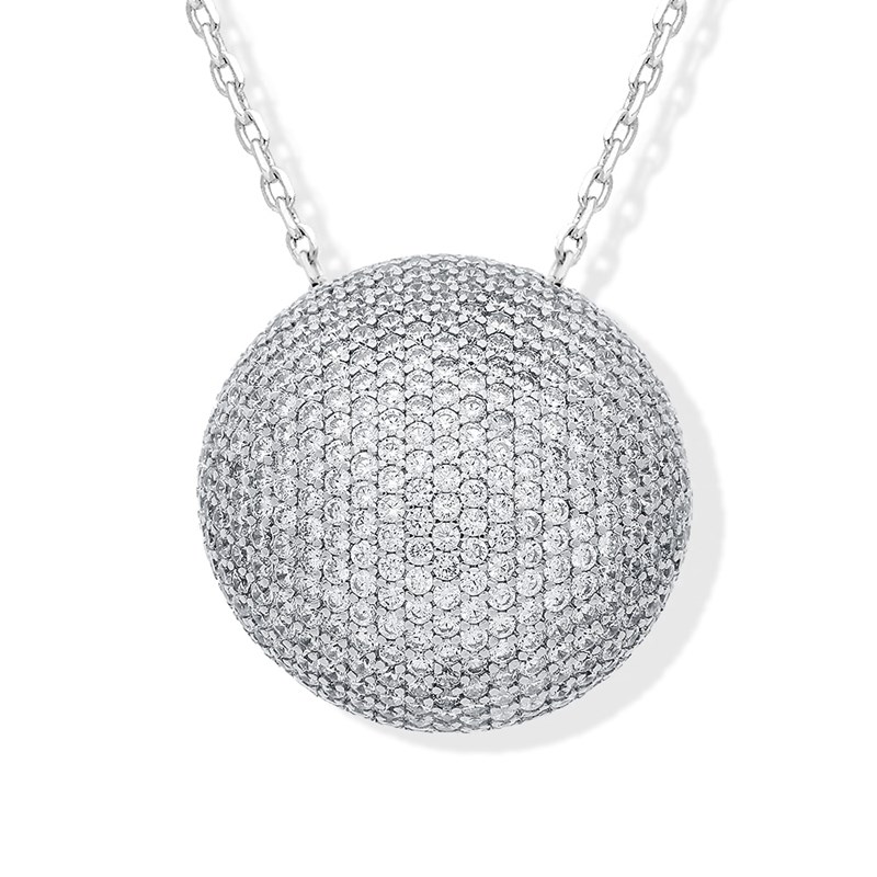 Collier Argent Rhodier Grand Modele Coussin Pavé De Pierre De Zirconium