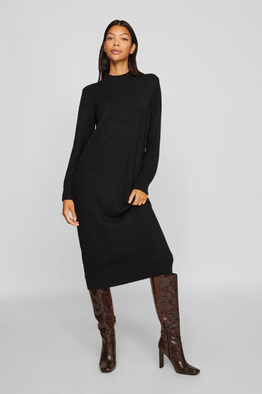 Vila  Vikiku L/S High Neck kjole - sort