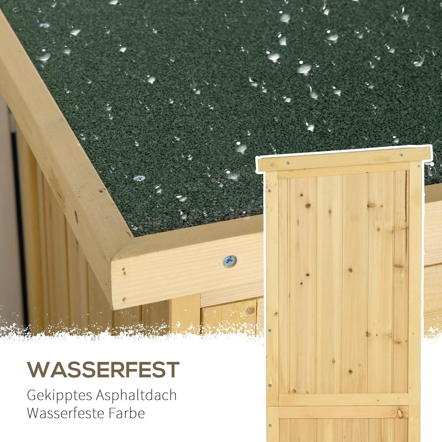 Outsunny Gartenschrank Holz Geräteschuppen Gerätehaus mit Asphaltdach Lamellentür Geräteschrank Schuppen Garten 4 Fächer Naturholz 87 x 46,5 x 160 cm