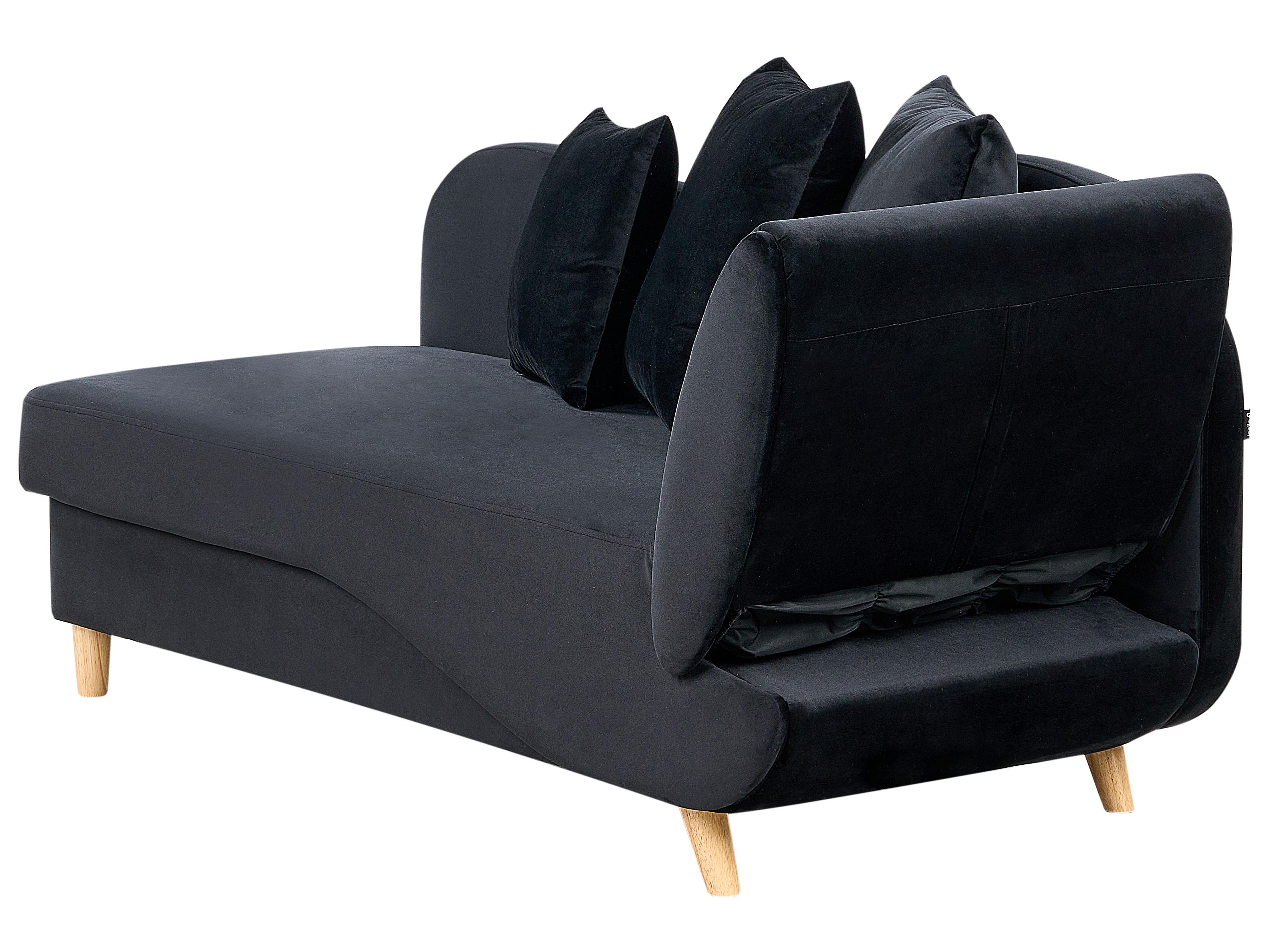Rechtszijdige chaise longue MERI Fluweel Zwart met opbergruimte