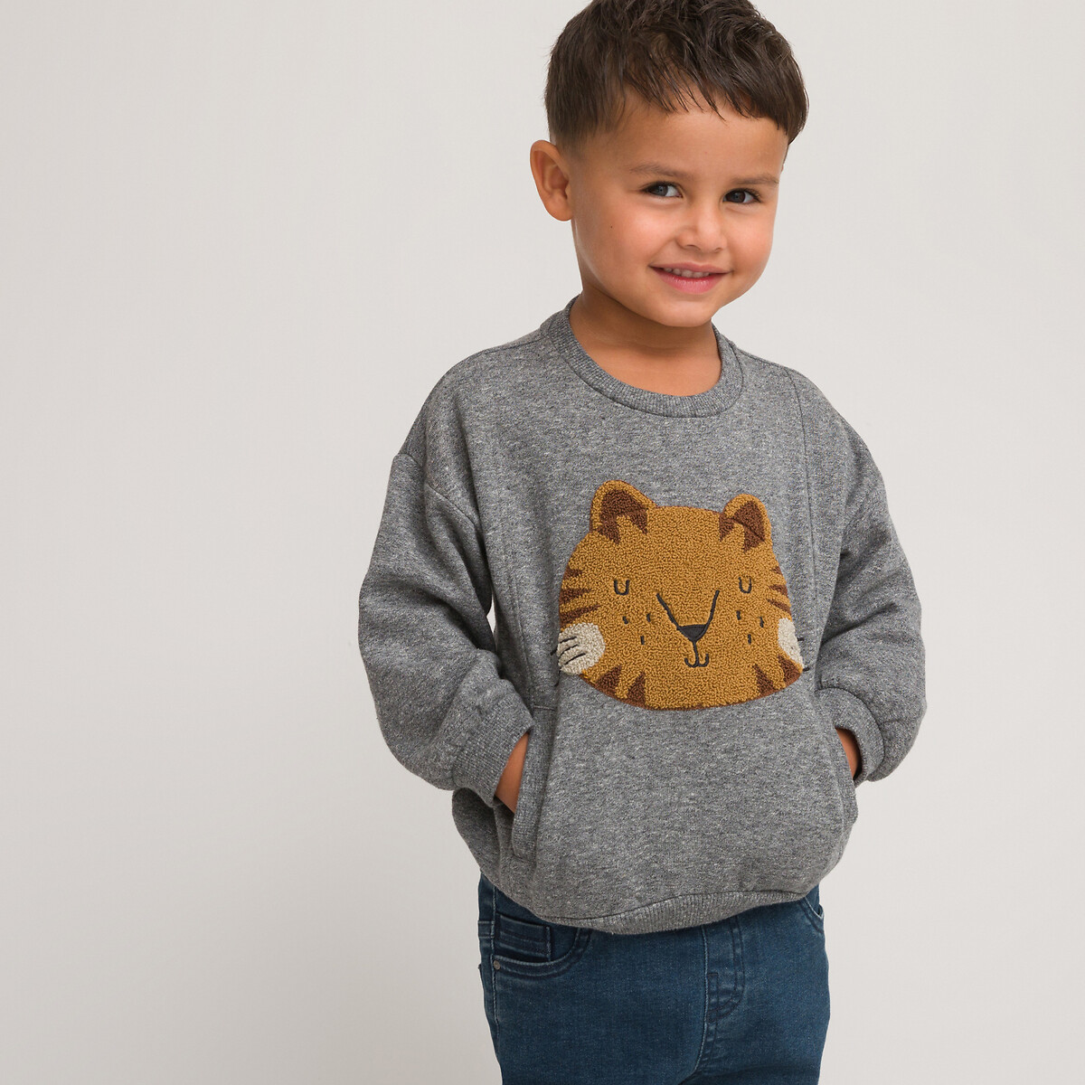 COLEÇÕES LA REDOUTE<br>Suéter de gola redonda em fleece com estampa de tigre