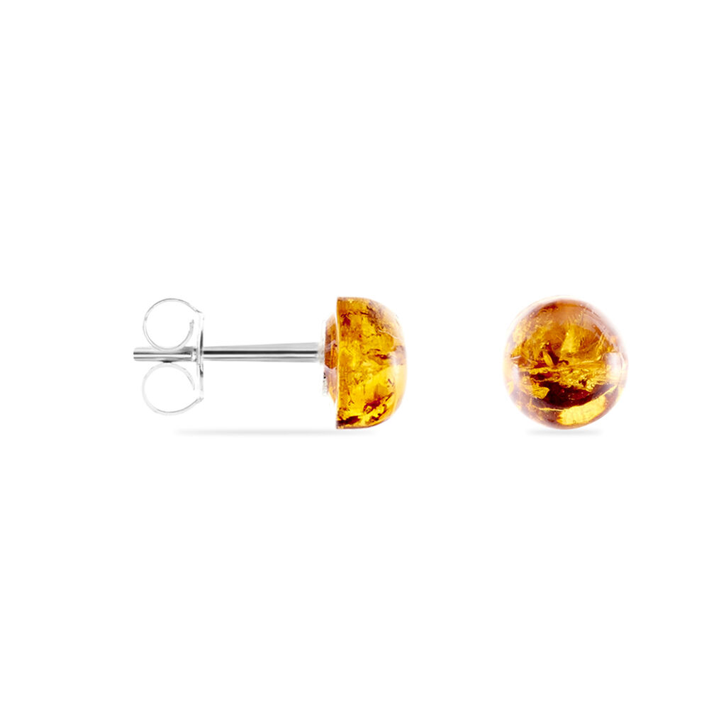 Boucles D'oreilles Puces Argent Blanc Brunhild Ambre