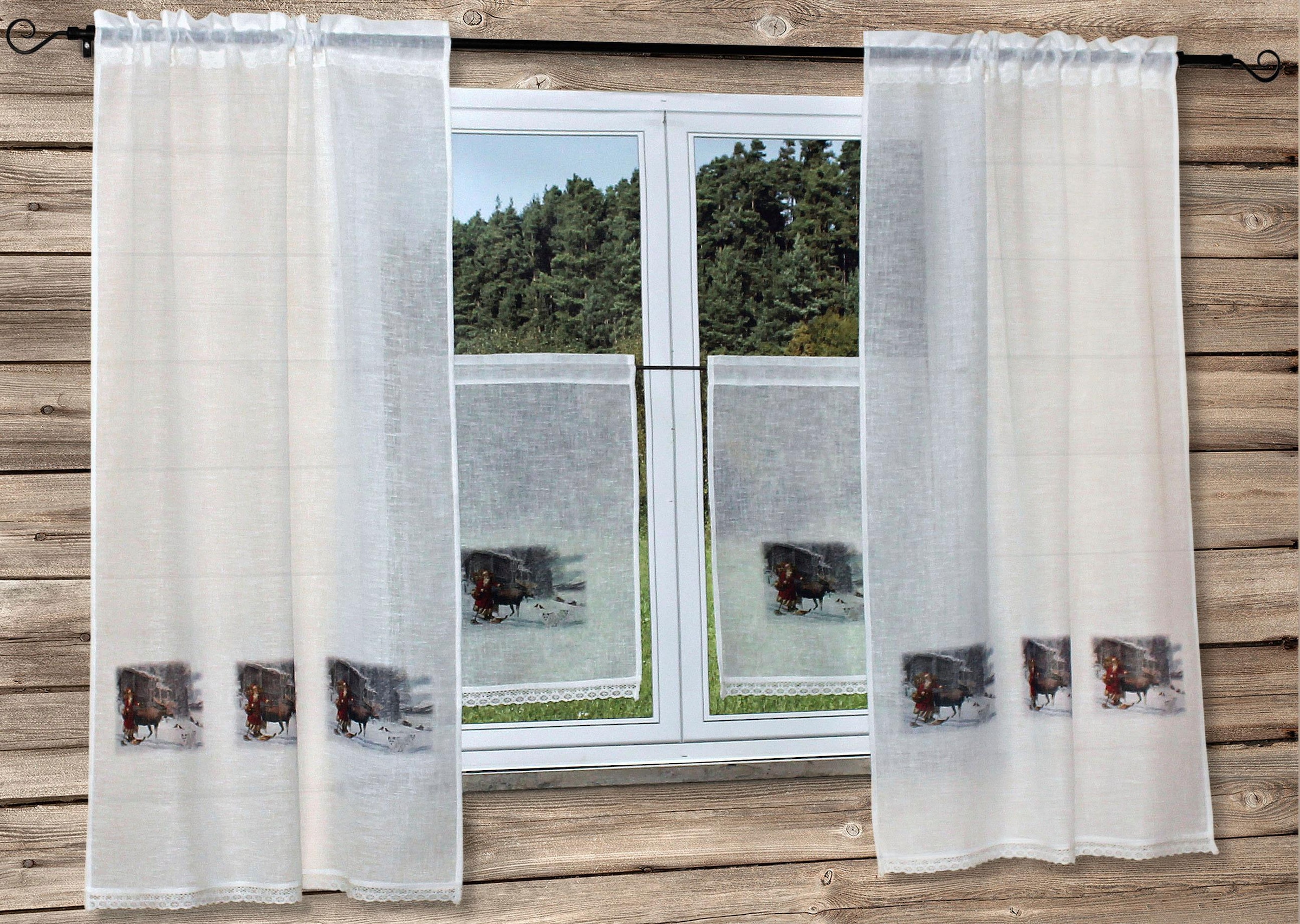 HOSSNER - ART OF HOME DECO Gardine »Weihnachtsmann« Stangendurchzug 1 Stk. tlg. Landhaus-Look