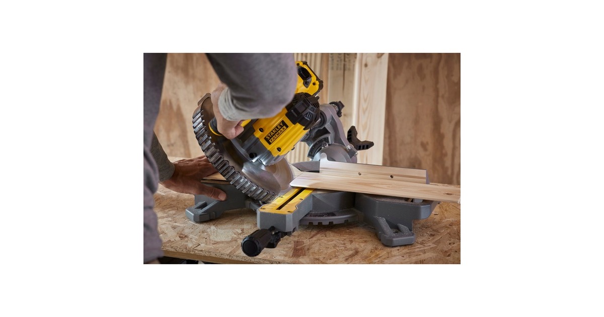 StanleyFATMAX V20 18V 4.0AH 190 mm Afkort- en verstekzaag  (Geel/zwart, Accu (18V, 4.0Ah) en oplader (2A) inbegrepen)