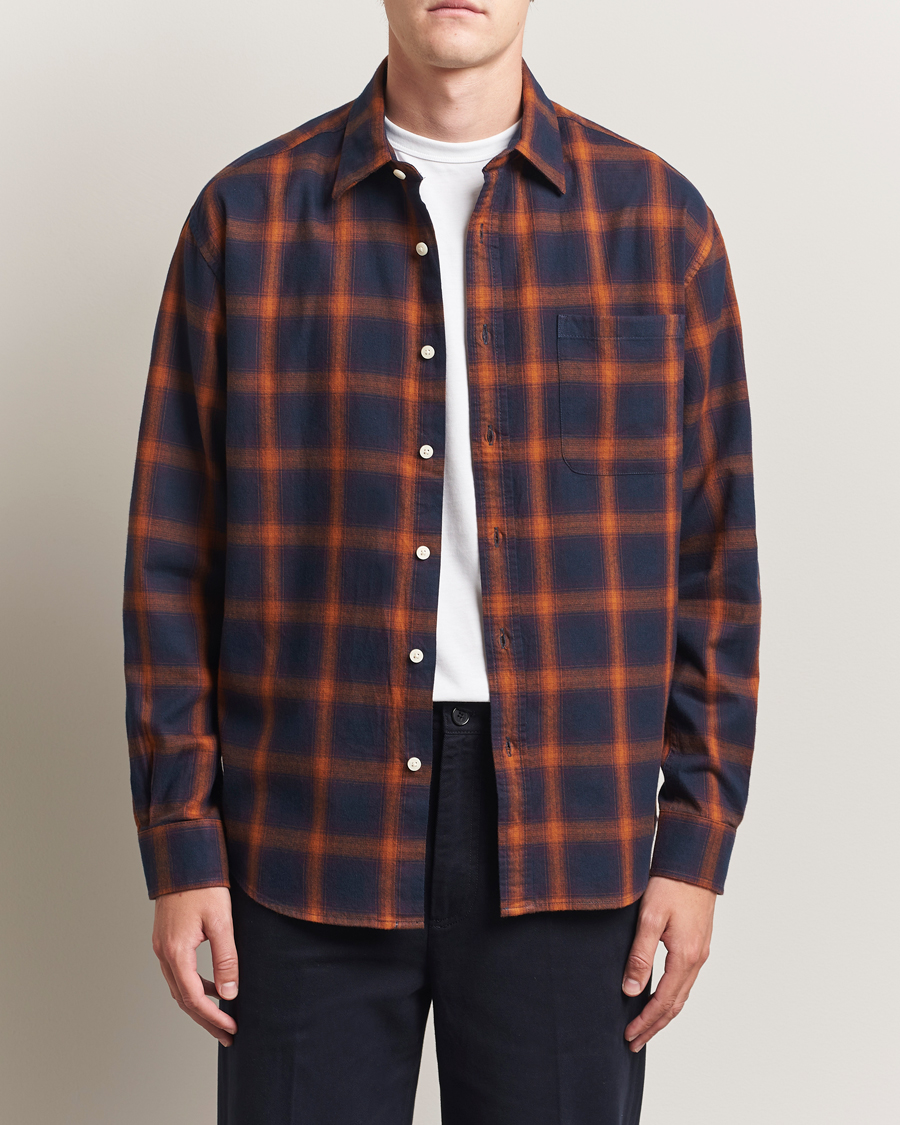 NN07 Deon Flannel Checked Shirt Navy/Orange