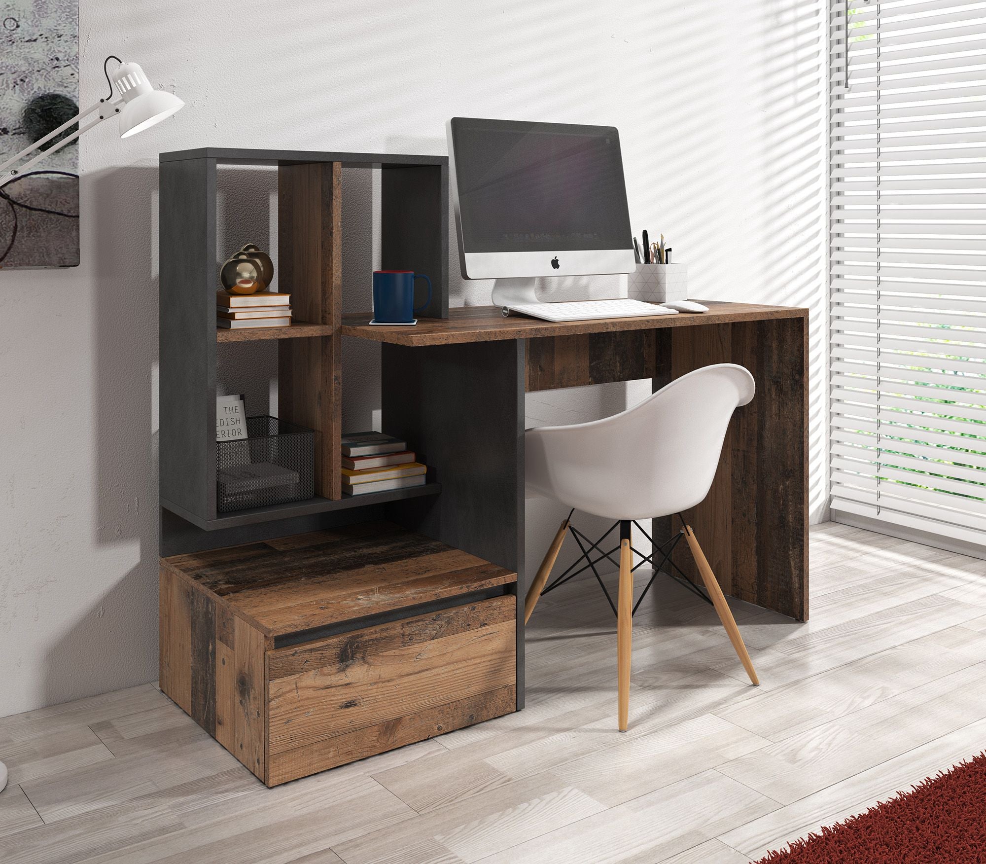 Pierre 2 - Bureau - Donker eiken/antraciet - 145x52 cm