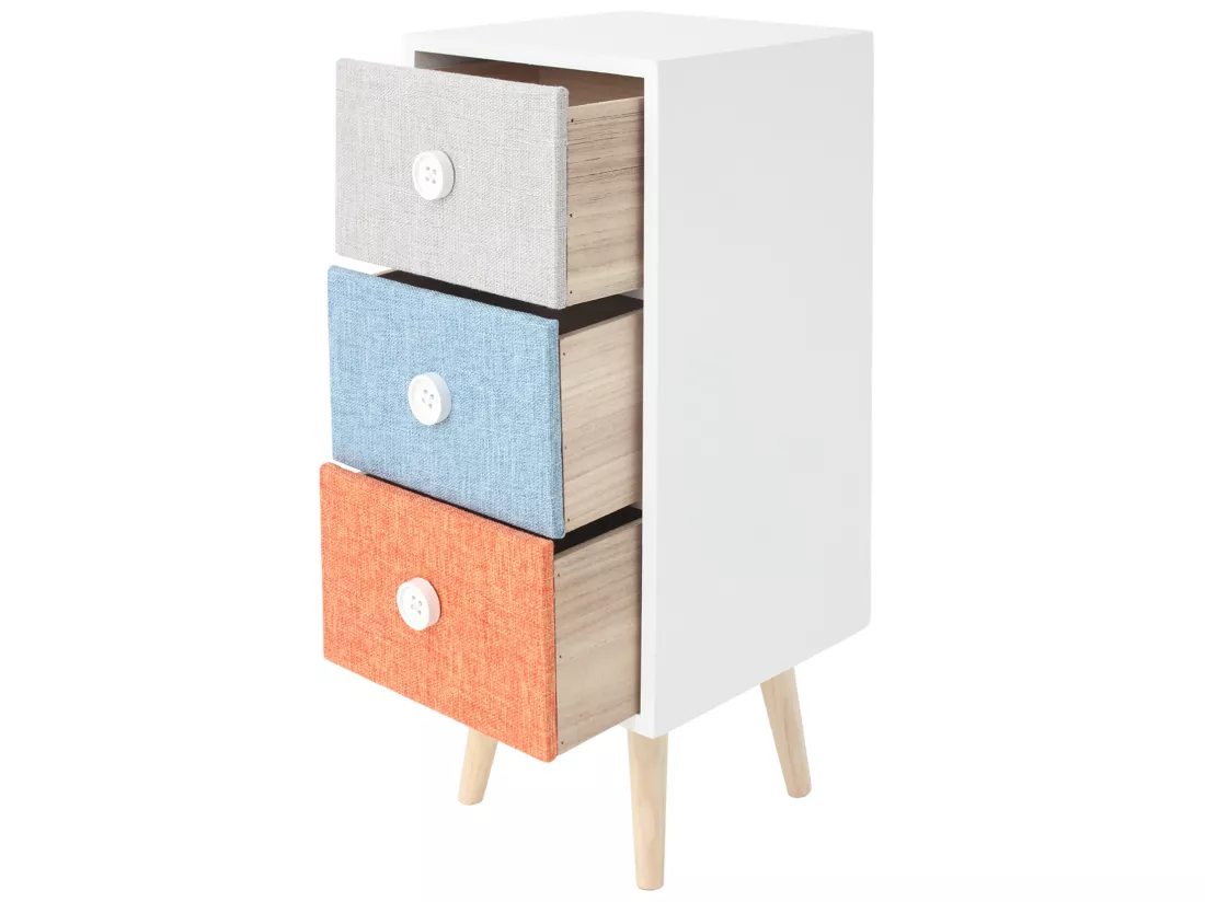 Commode en bois à 3 Tiroirs Chambres d'enfants Tissu moderne et coloré