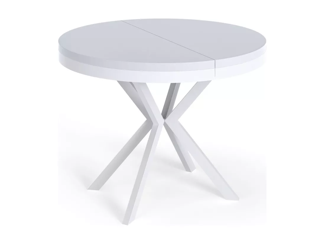 Table à Manger Extensible Ronde - Table Style Loft Avec Pieds En Métal Blancs - 120 à 200 Cm - Table Ronde Style Industriel Pour Le Salon - Compacte - 120 Cm - Blan
