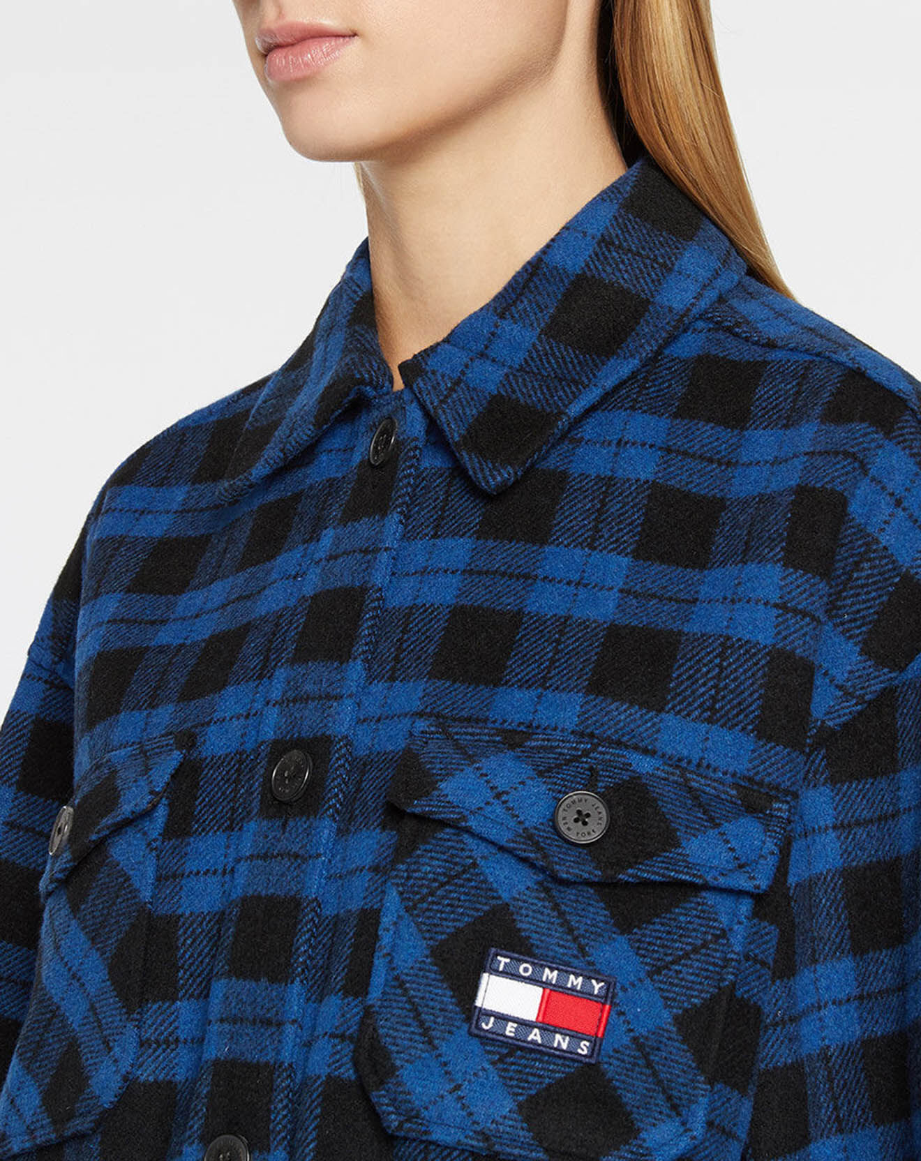 Tommy Jeans Surchemise en Laine mélangée Tartan Badge bleu/noir