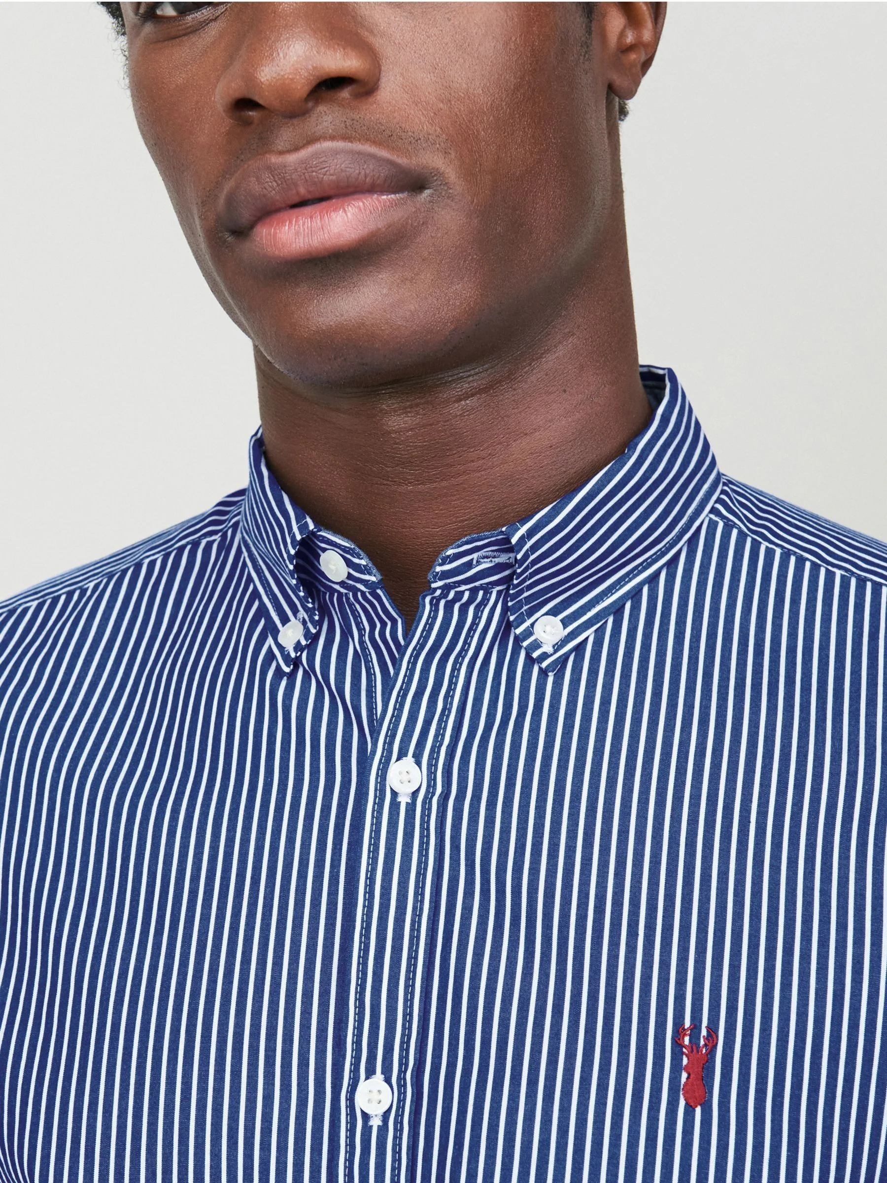 Marineblauw/wit - 100% katoenen poplin overhemd met lange mouwen met strepen