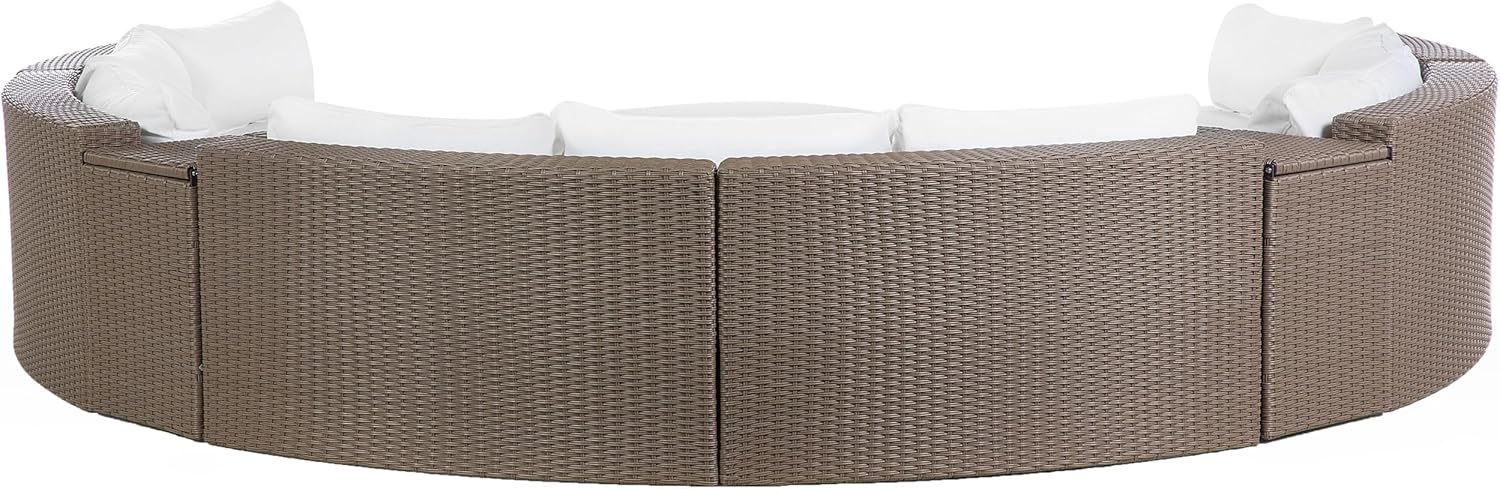 Beliani 9-Sitzer Lounge Set Rattan braun rund mit Auflagen weiß Couchtisch Severo