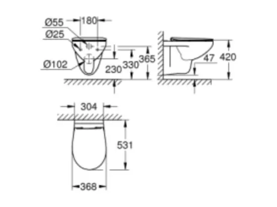 GROHE Pack WC sans bride Bau Ceramic avec abattant + Bâti support WC Rapid SL + plaque de commande blanche Start