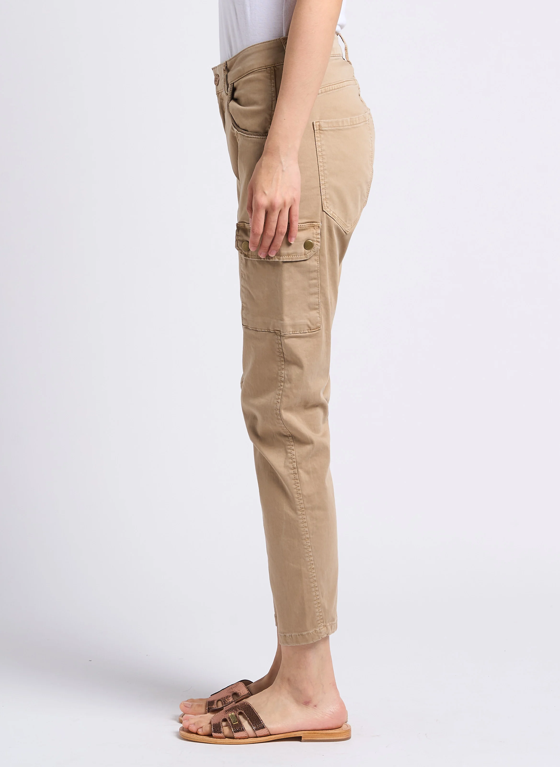 RIVERA - Pantalon cargo taille basse en coton mélangé | Marron