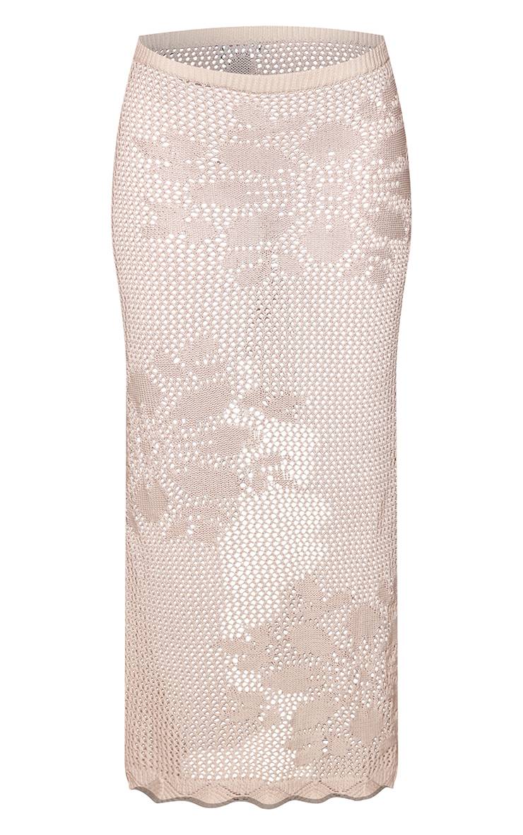 Crème Jupe Longue Tricotée Taille Basse À Broderie Florale