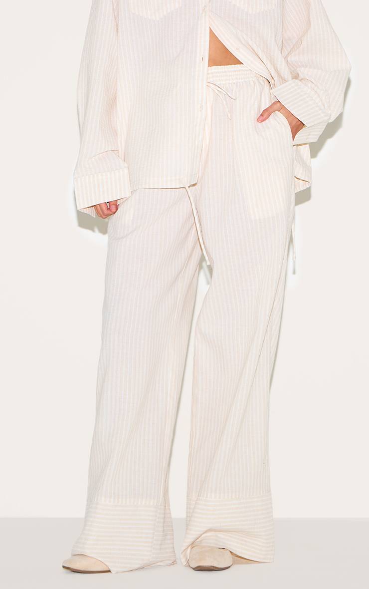 Gris Pierre Pantalon Large En Lin Rayé Avec Cordon De Serrage