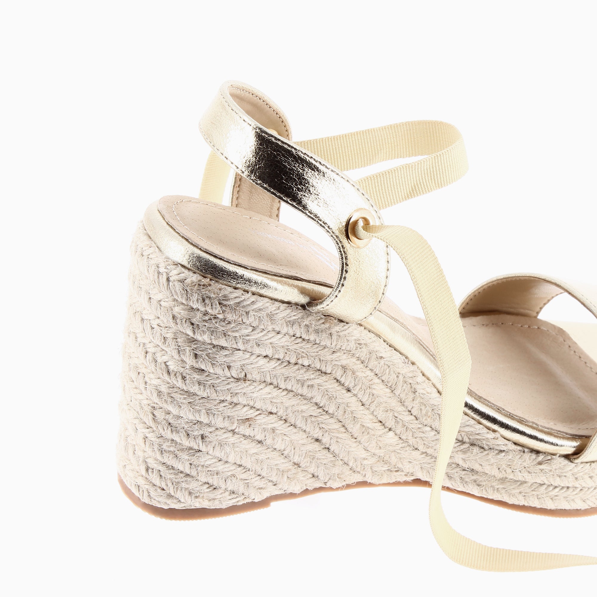 Sandales à talon, Compensées-Sandales compensées Aya or à bride texturée