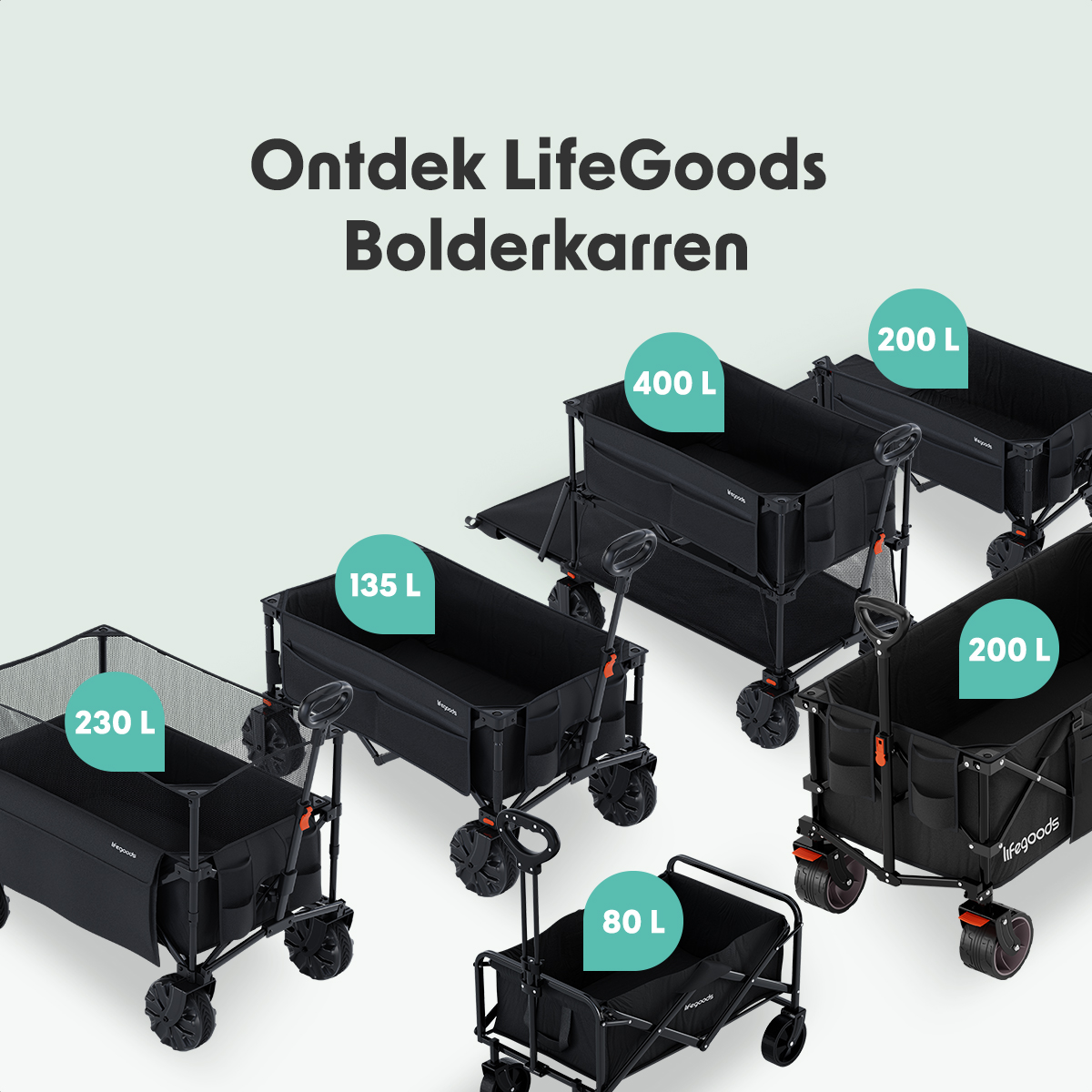 LifeGoods Dubbele 400L bolderkar - Black