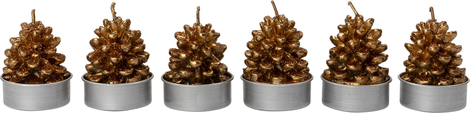 Intratuin waxinelicht Dennenappel koper 2 uur 3,7 x 3,7 x 4 cm 6 stuks