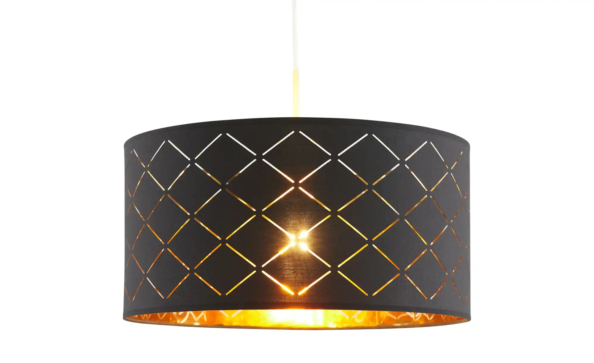 Stoffpendelleuchte, 1-flammig, Schirm schwarz/goldfarben