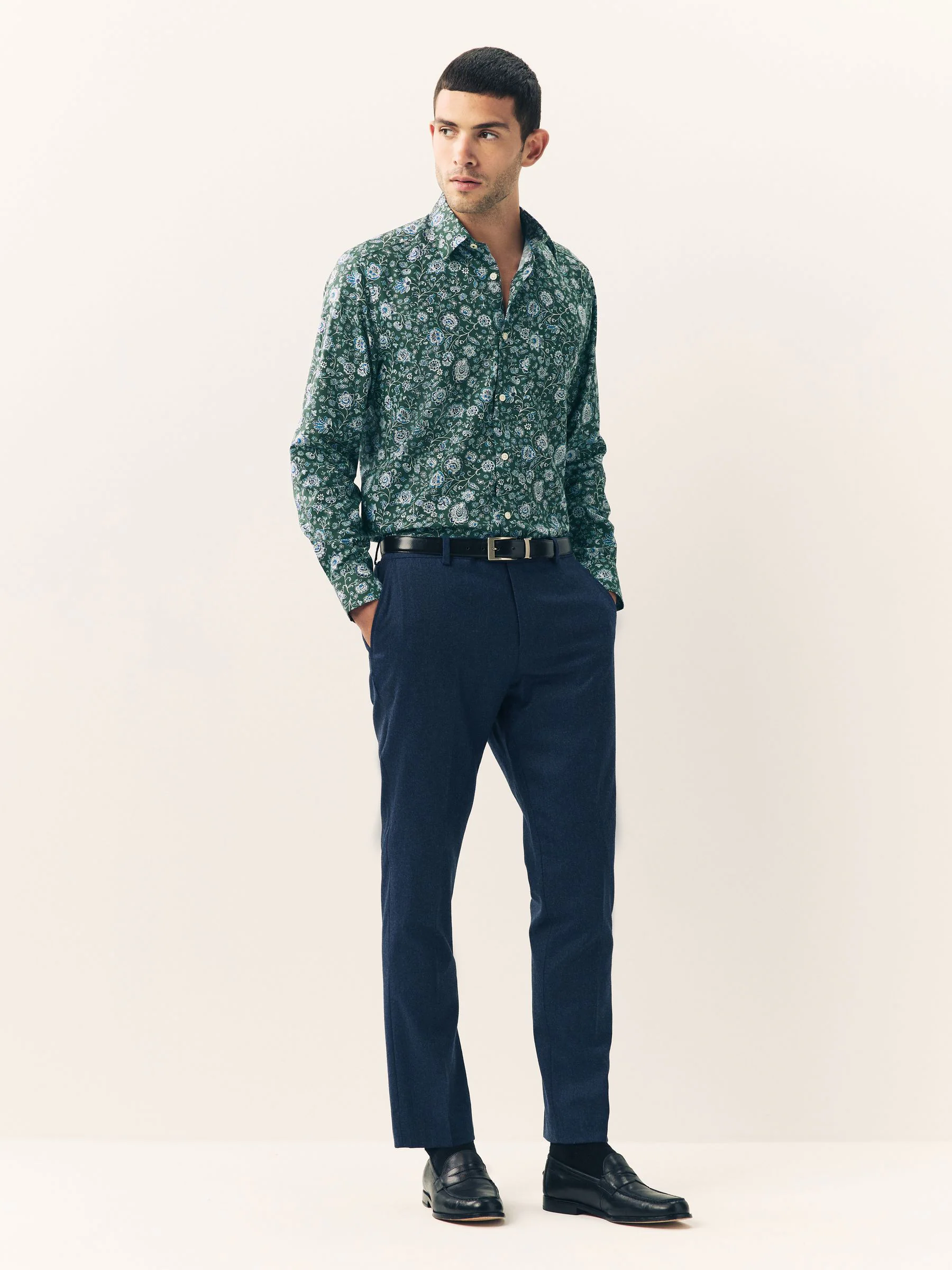 Dark Green Ditsy - Overhemd met lange mouwen en print