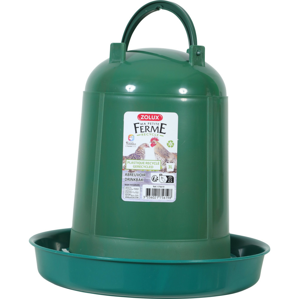 Abreuvoir en plastique recyclé 3 litres, vert, basse cour