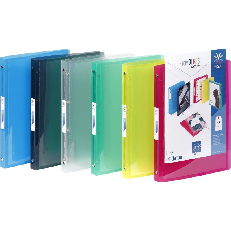 Classeur 4 anneaux plastifié Viquel Propyglass A4 - Dos 2,5 cm couleurs assorties