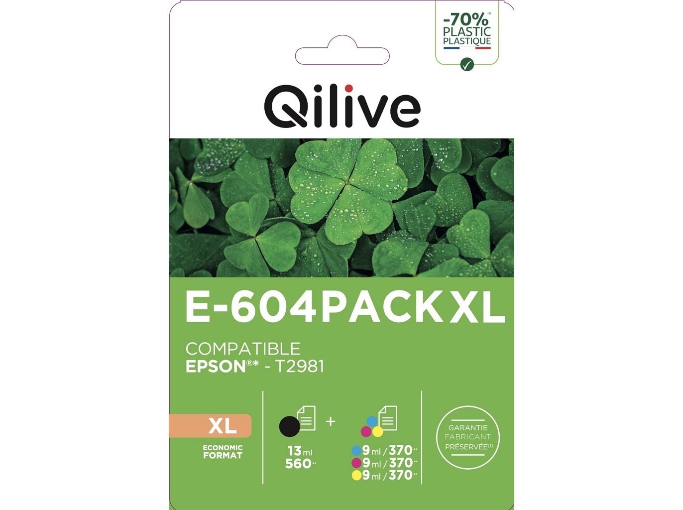 TINTEIRO COMPAT/RECICL QILIVE E-604 PACK XL B C M Y 13ML/3X9ML