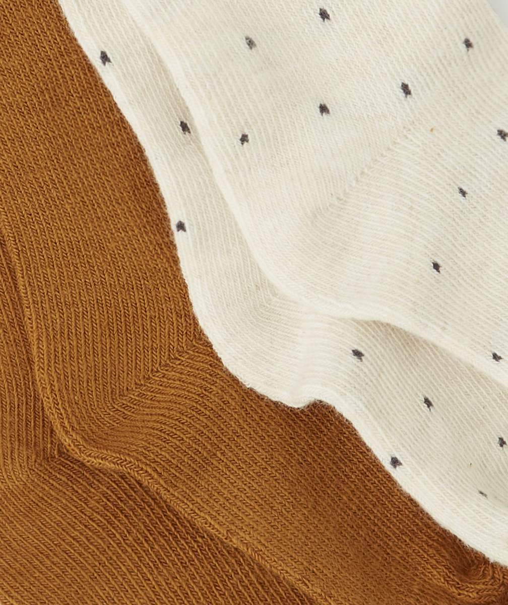 LOT DE 2 COLLANTS TRICOT BÉBÉ FILLE MOUTARDE ET ÉCRU À POIS
