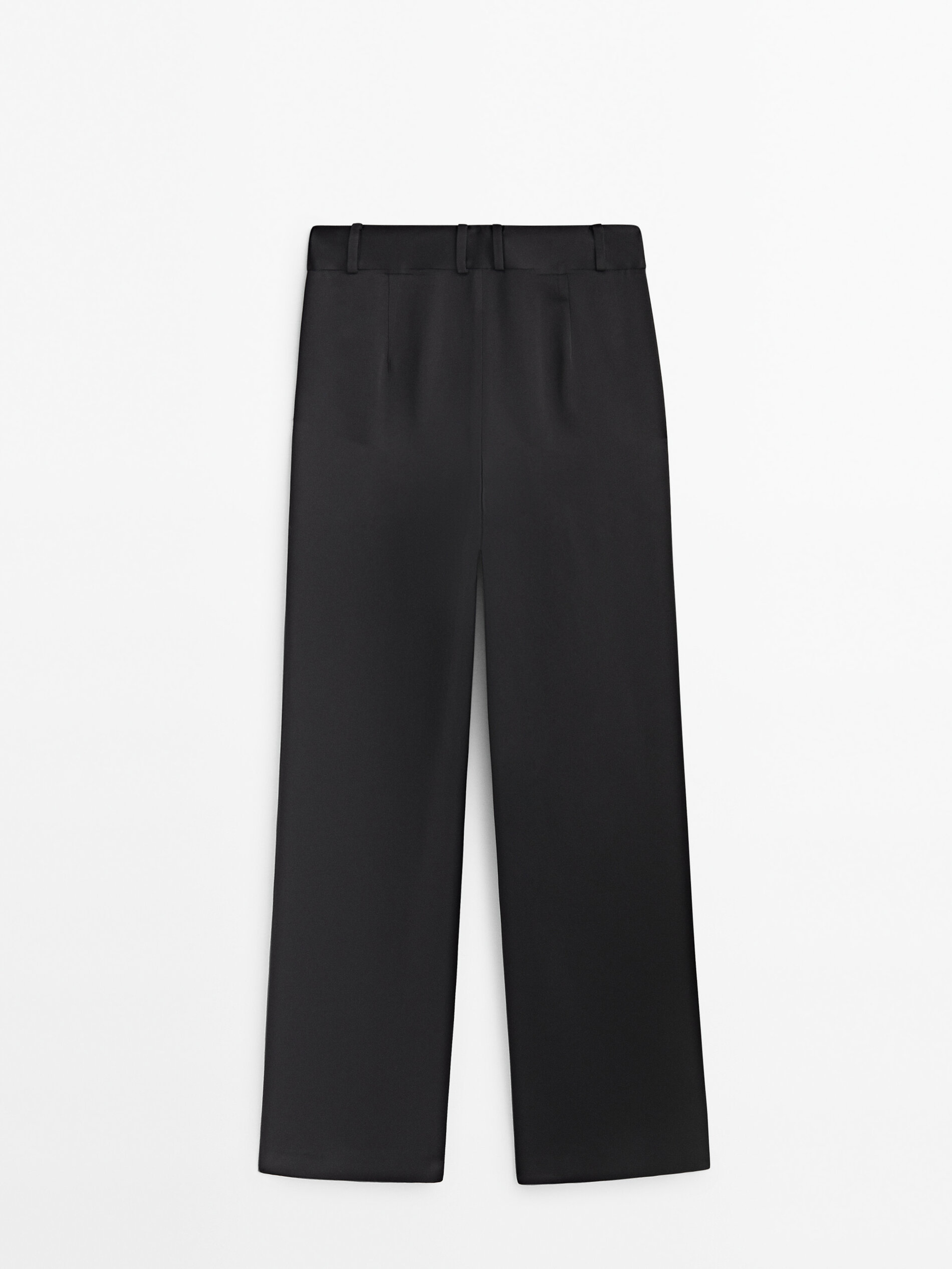 Calça plissada de cetim preto - Studio - PRETO