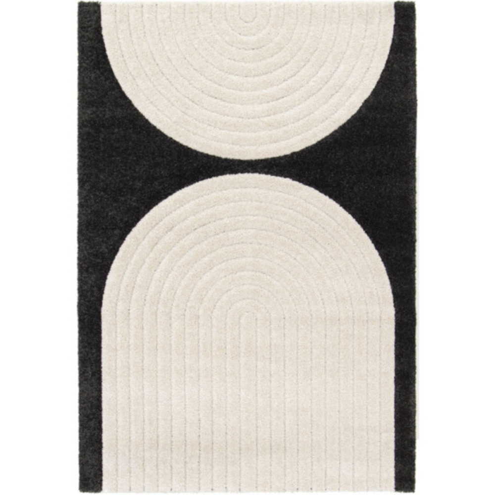 Tapis de salon en relief - modern circle - noir et crème - 160 x 230 cm