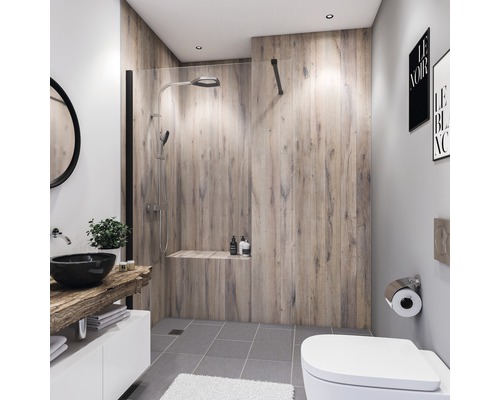BREUER douchewandpaneel, landhuis eiken decor, 100 x 210 cm