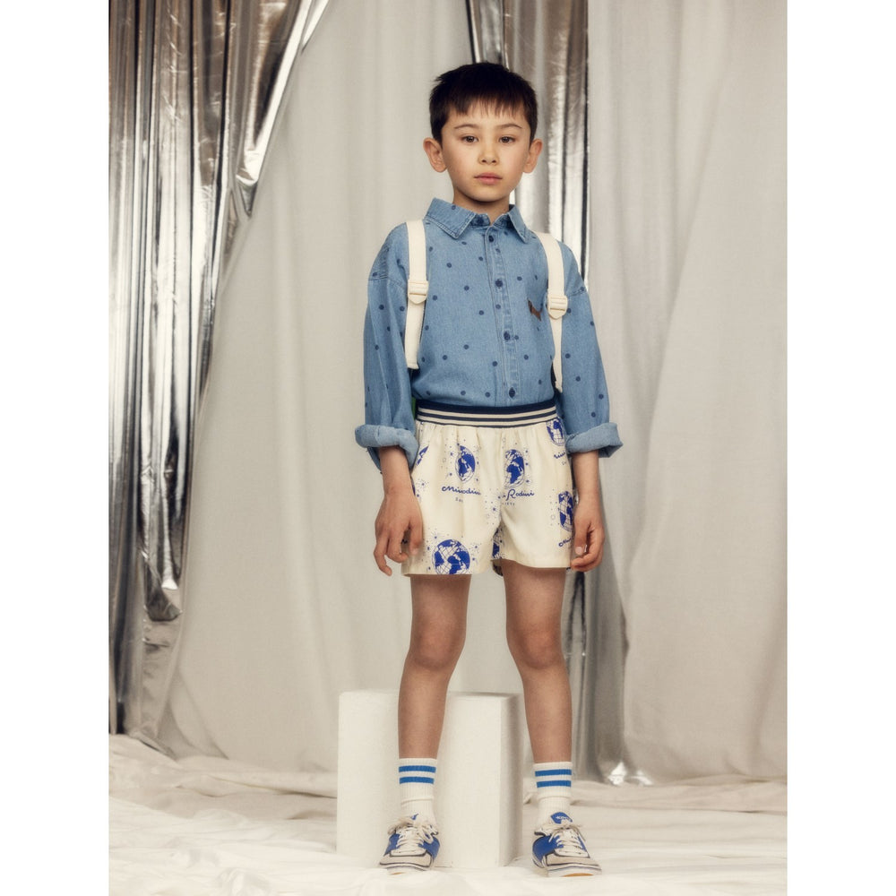 Køb Mini Rodini Blue Lw Denim Dots AOP Ls Skjorte