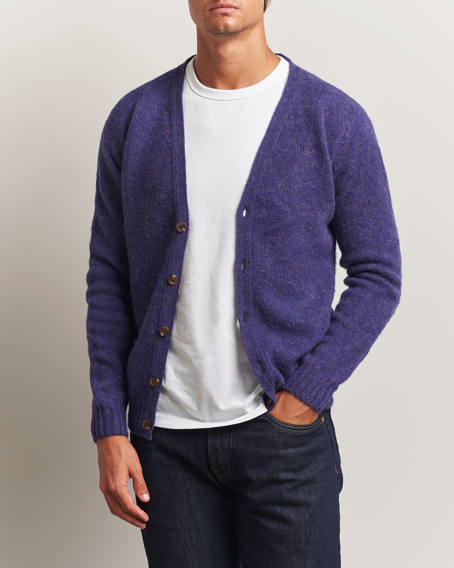 Harley Of Scotland Brushed Supersoft Lambswool Cardigan Iris