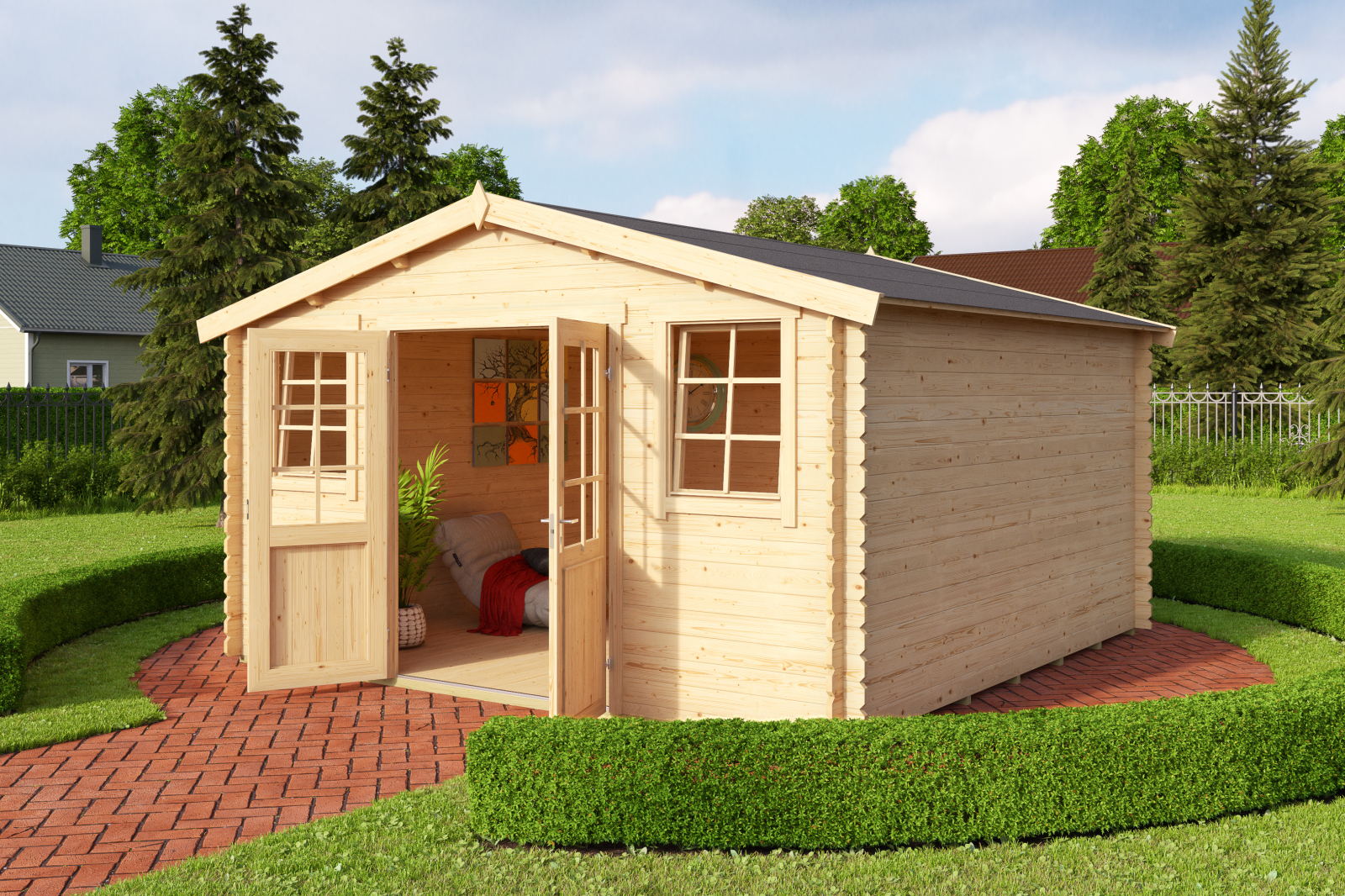 Gartenhaus WELS 4 DT - Fichte massiv - naturbelassen - 390x390 cm