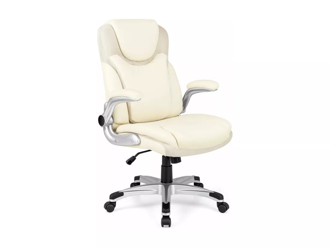 Fauteuil de Bureau Ergonomique, Chaise de Bureau en Cuir PU, à Bascule, Hauteur Réglable, Fauteuil de Gamer, Chaise de Travail Pivotant, Charge Maximale 160 kg, Blanc