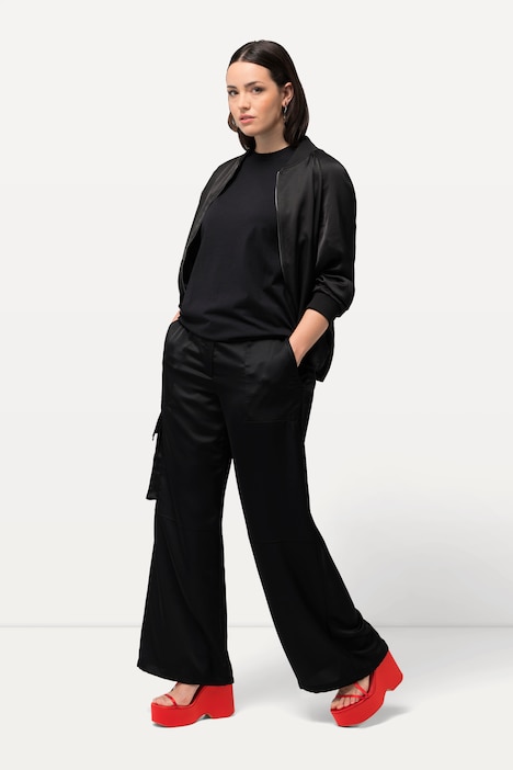 Satin-Cargohose Mary, weites, gerades Bein, Elastikbund