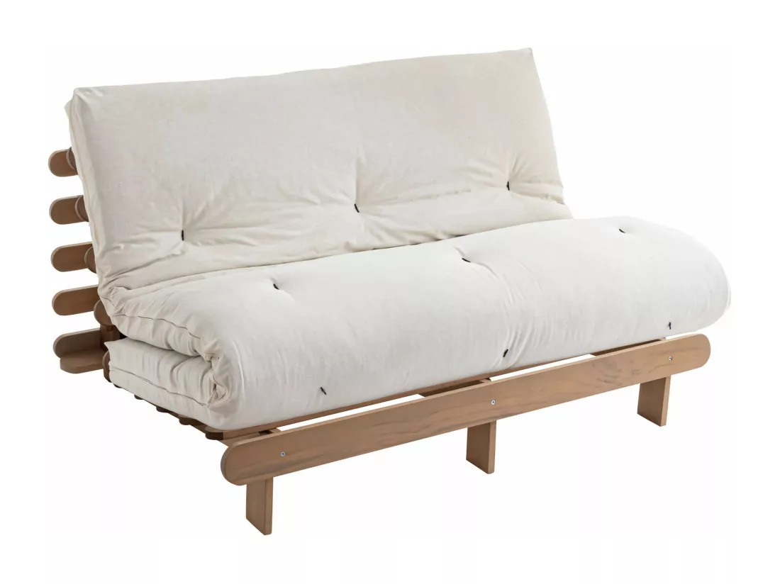 Ensemble matelas futon en coton et structure en bois massif taupe 160x200 Ecru
