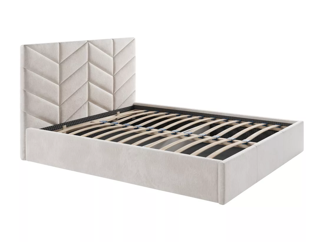 Lit coffre 160 x 200 cm - Tissu texturé - Crème - JUSTANI