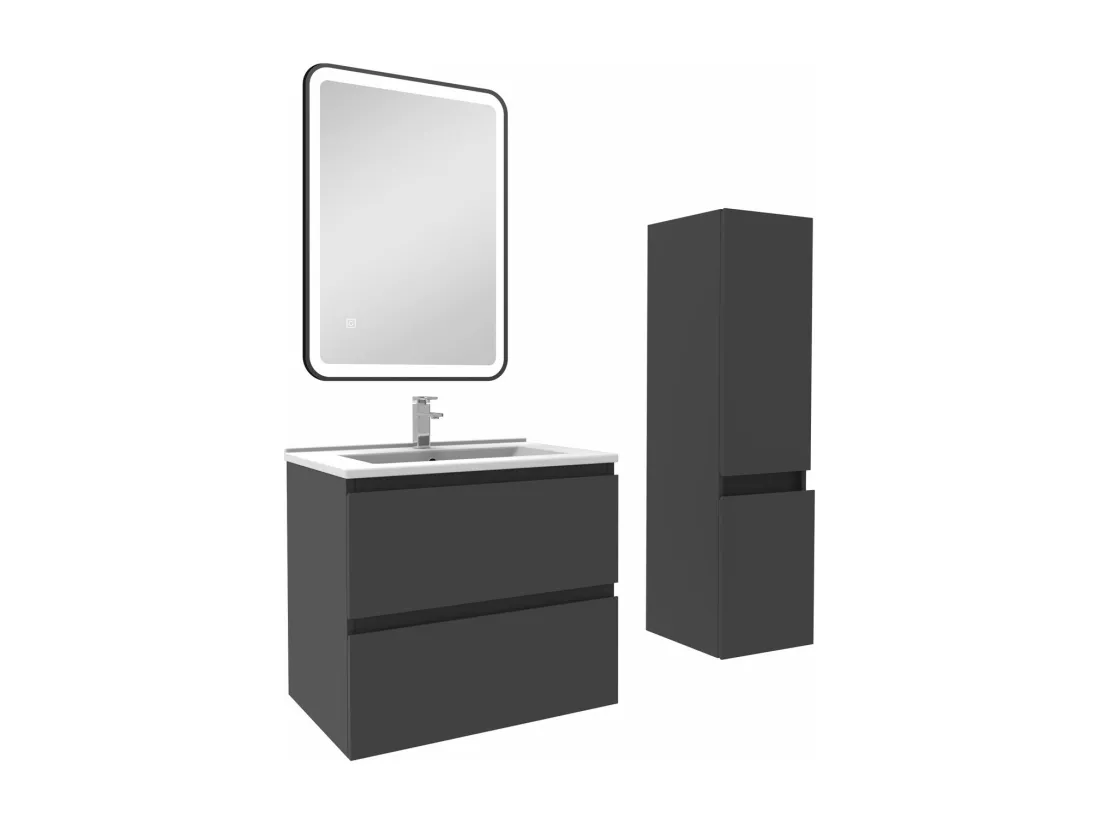 Meuble salle de Bain 60cm simple vasque avec colonne + miroir 3 couleurs Anthracite