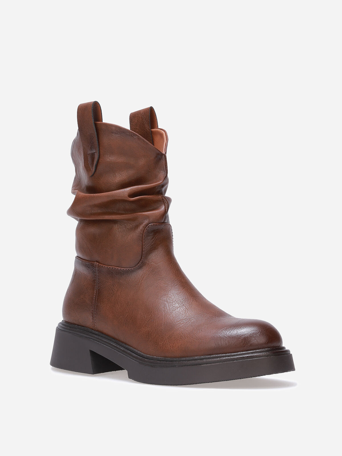 Bottines plissées à semelle épaisse- Marron